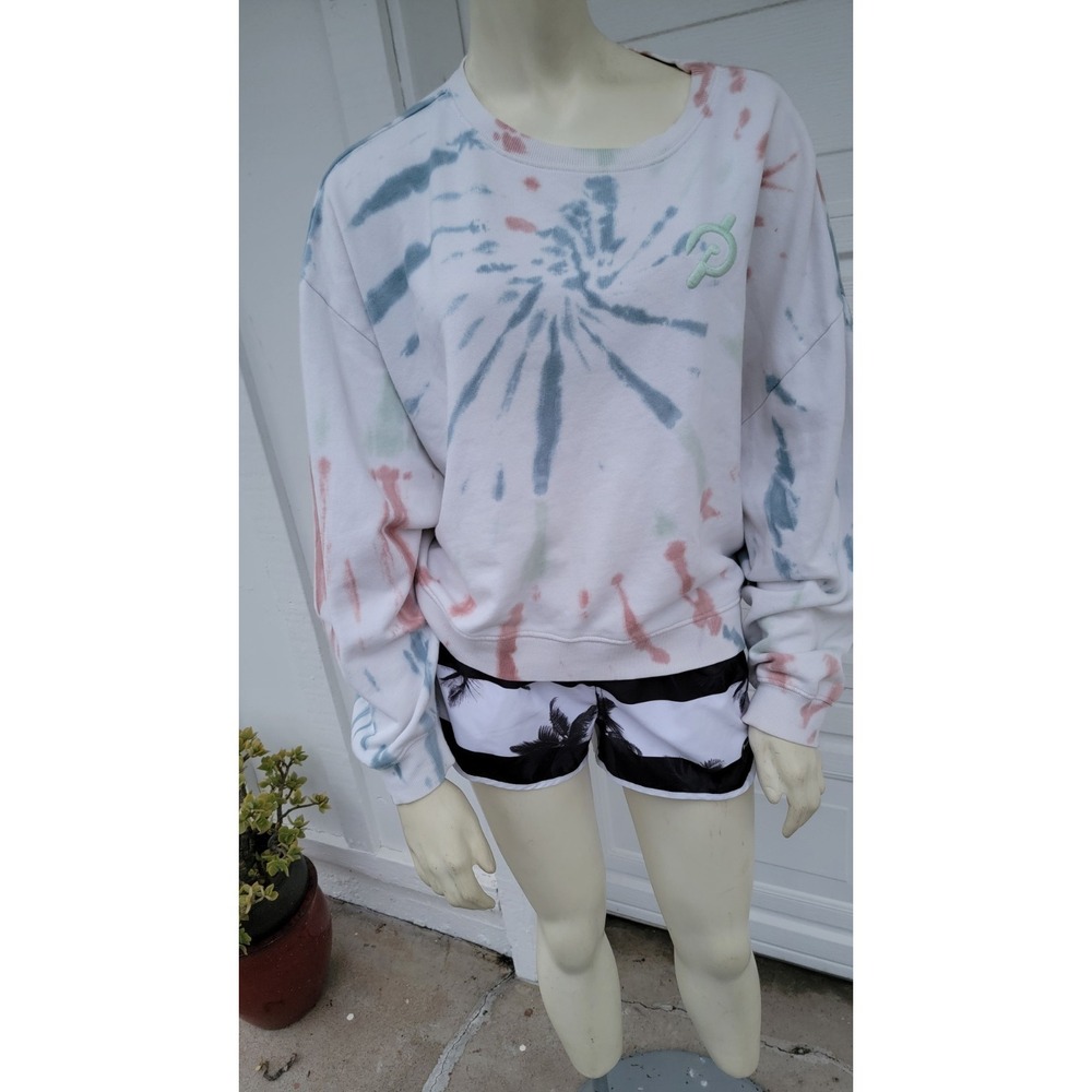 PELETON Crop Tie Die French Terry Sweatshirt Womens Med Oversized‎
